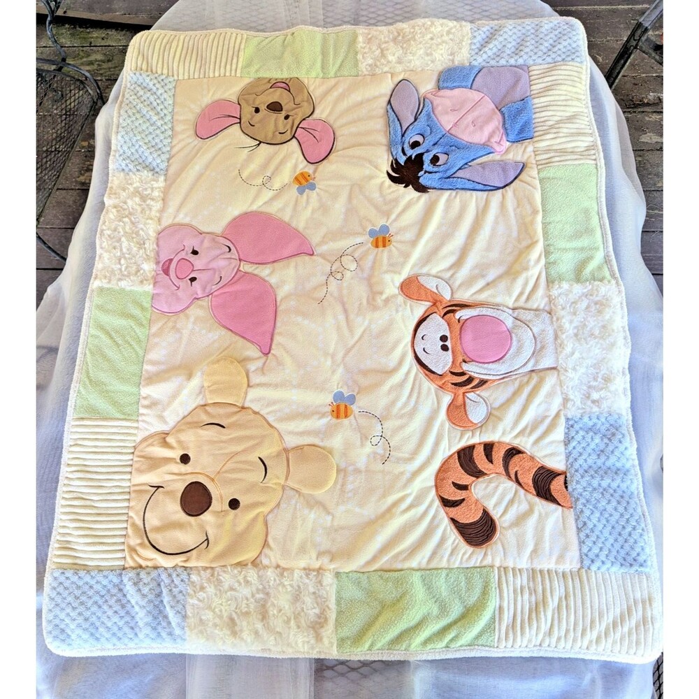 Disney Baby Winnie the Pooh & Friends Peeking faces crib Blanket Yellow 36"x45"